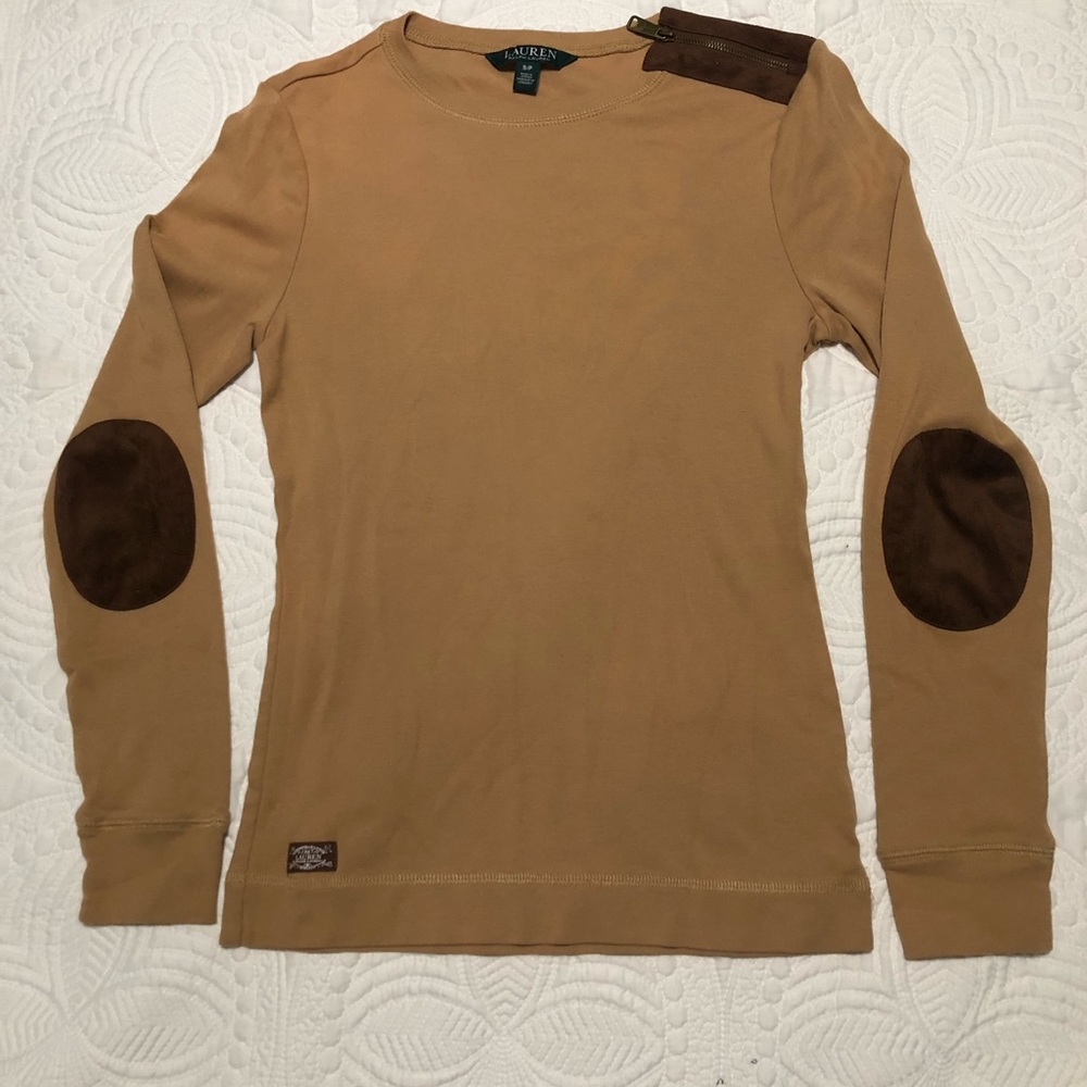 Ralph Lauren Zipper Shoulder with Suede Elbow Top